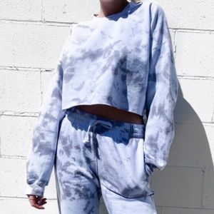 Grey Tie-Dye Cropped Crewneck